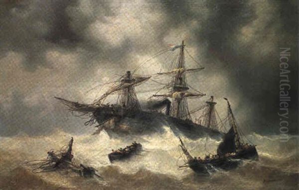 Skib I Havsnod Oil Painting by Francois-Etienne Musin