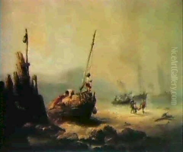 Unloading The Catch Oil Painting by Francois-Etienne Musin