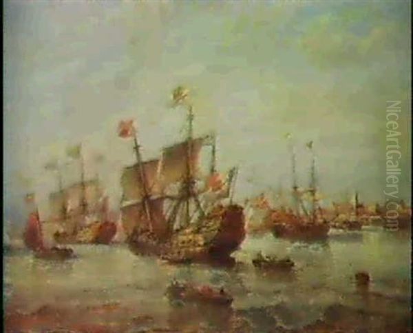 Battle Ships Oil Painting by Francois-Etienne Musin