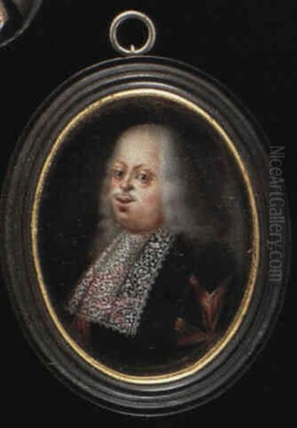 Cosimo Iii De Medici, Duke Of Tuscany, With Long Grey Hair  And Small Moustache, Wearing A Black Gown Oil Painting by Jean Mussard