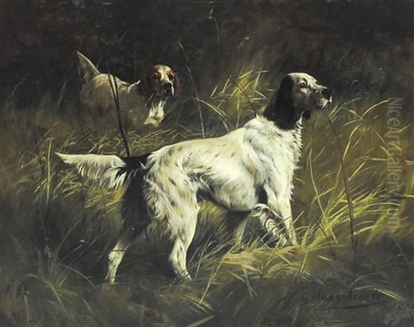 Setters On Point Oil Painting by Gustav Muss-Arnolt