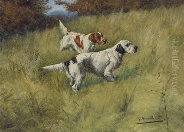 Setters On Point Oil Painting by Gustav Muss-Arnolt