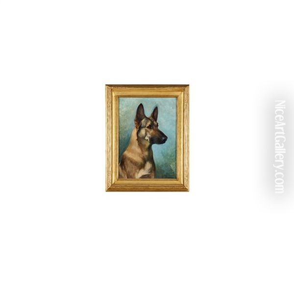 Carolina Dog; German Shepherd (2 Works) Oil Painting by Gustav Muss-Arnolt