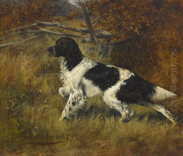 Setter In The Field Oil Painting by Gustav Muss-Arnolt