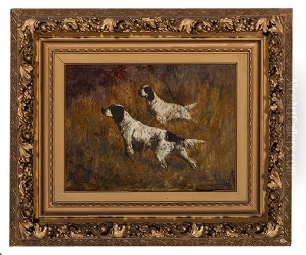 English Setters Oil Painting by Gustav Muss-Arnolt