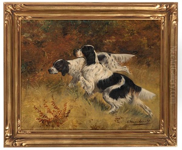 Pair Of English Setters Oil Painting by Gustav Muss-Arnolt