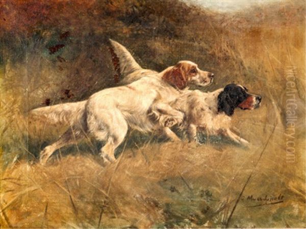 Spaniels Oil Painting by Gustav Muss-Arnolt