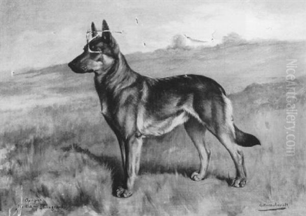 German Shepherd In A Field Oil Painting by Gustav Muss-Arnolt