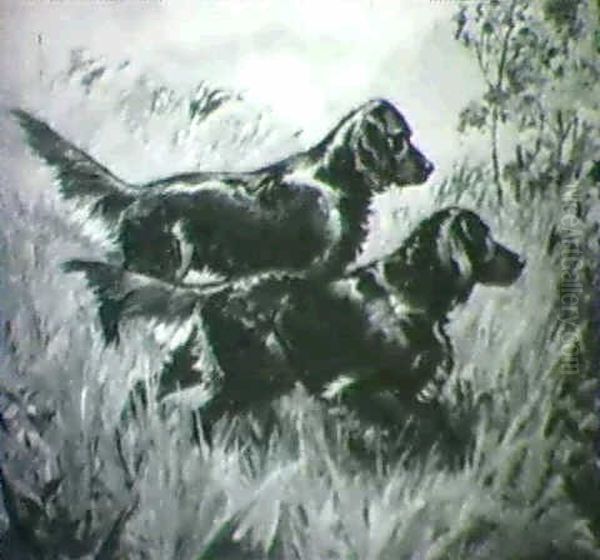 Hunting Dogs Oil Painting by Gustav Muss-Arnolt