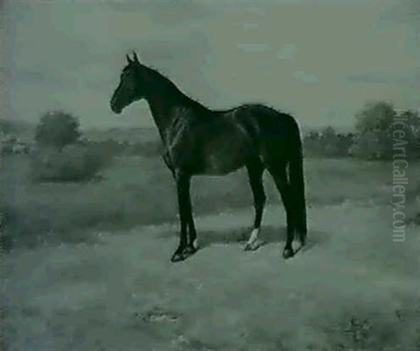 Chestnut Horse In Landscape Oil Painting by Gustav Muss-Arnolt