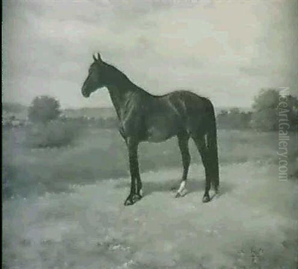 Chestnut Horse In Landscape Oil Painting by Gustav Muss-Arnolt