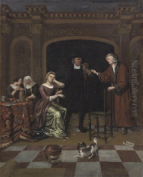 The Lovesick Woman Visited By A Doctor Oil Painting by Michiel van Musscher