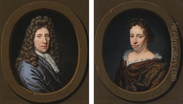 Portrait Of Sybrandt Oosterling, Wearing A Blue Cloak And White Lace Kerchief (+ Portrait Of Anna Verbie (or Virbie), Wearing A Brown Dress; Pair) Oil Painting by Michiel van Musscher