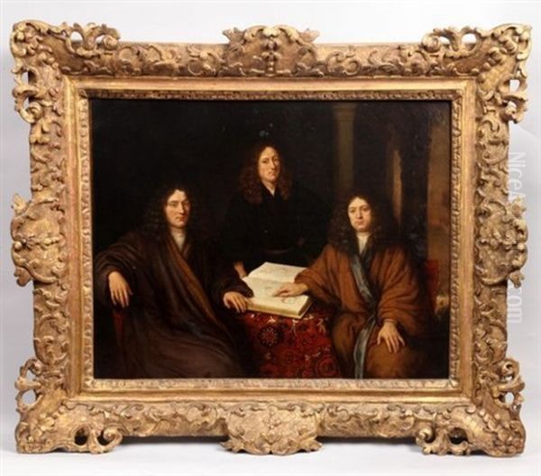 Portrait D'hommes Autour D'un Atlas Oil Painting by Michiel van Musscher