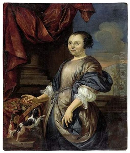 Portrait De Femme Avec Un Petit Chien Oil Painting by Michiel van Musscher