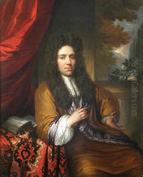 Portrait Of A Gentleman In A Brown And Purple Cloak by Michiel van Musscher