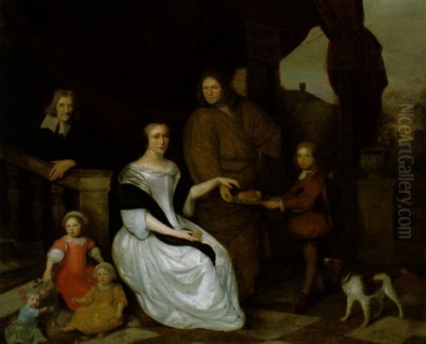 Bildnis Einer Hollandischen Familie Auf Einer Schlossterrasse Oil Painting by Michiel van Musscher