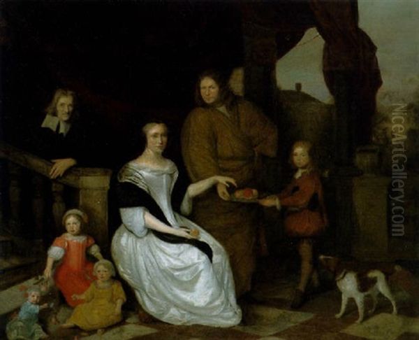 Bildnis Einer Hollandischen Familie Auf Einer Schlossterrasse Oil Painting by Michiel van Musscher