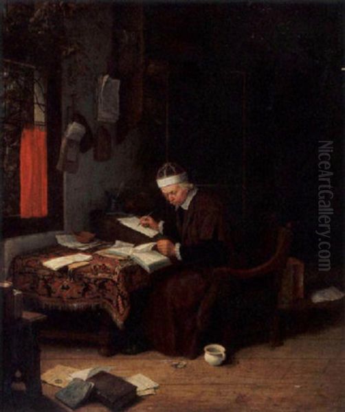 A Lawyer In His Study Oil Painting by Michiel van Musscher