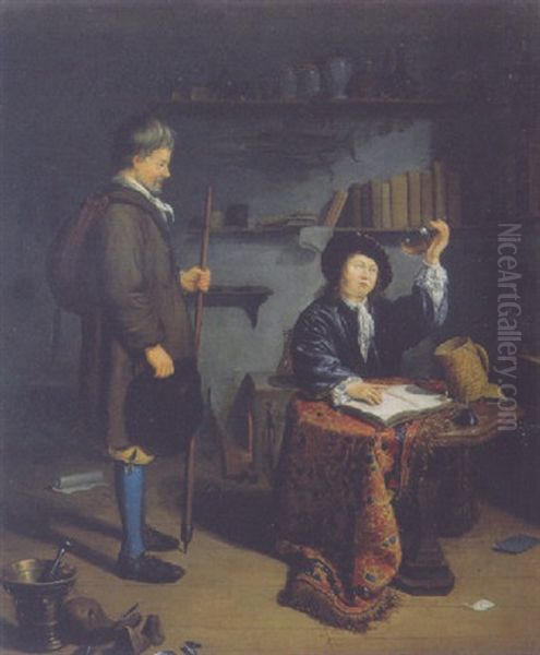 A Traveller At A Doctor's Oil Painting by Michiel van Musscher