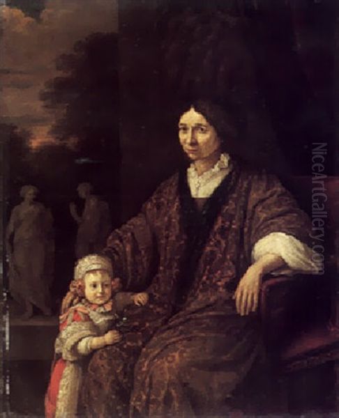 Portratit Of Seated Lady And Child Oil Painting by Michiel van Musscher