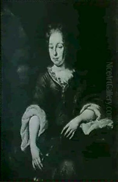 A Portrait Of A Lady, Seated Three-quarter Length, Before A Draped Curtain by Michiel van Musscher