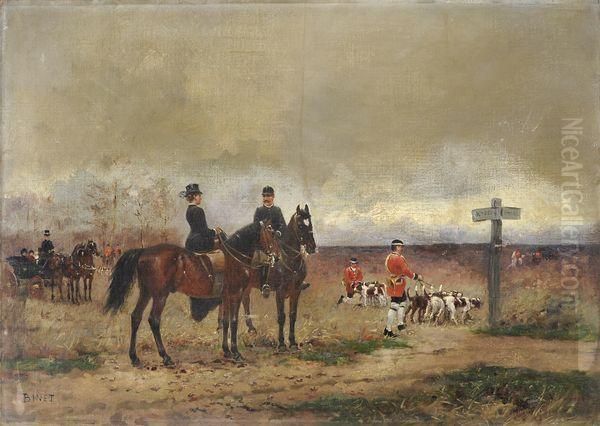 Halte Pendant La Chasse A Courre Oil Painting by Adolphe Binet