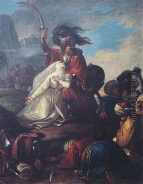 La Soeur Mathilde Implorant Le Cheik Malek Adhed Au Temps Des Croisades Oil Painting by Cesare Mussini