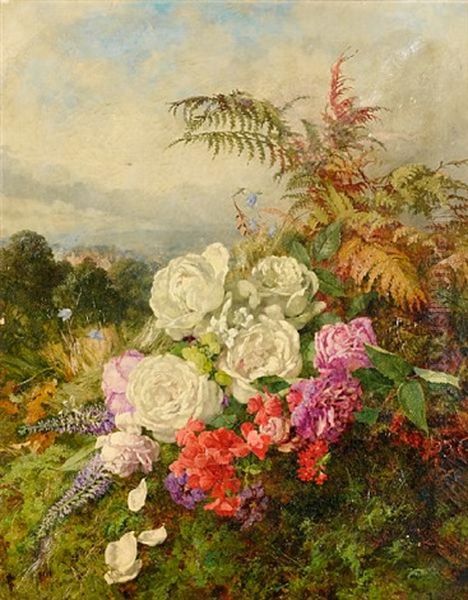 Summer Flowers On A Mossy Bank, A Landscape Beyond Oil Painting by Anne Ferray Mutrie