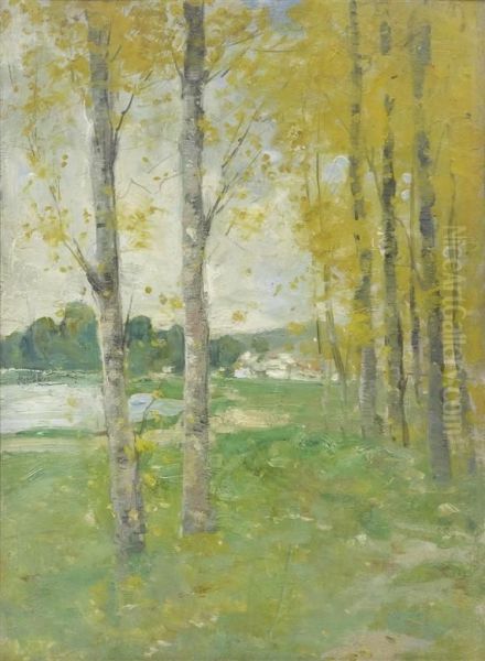 Lakeside Autumn Landscape. Oil Painting by Victor-Jean-Baptiste-Barthelemy Binet