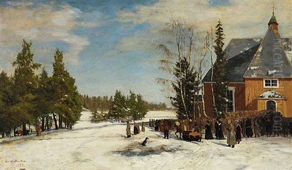 Lemi Church In Winter Oil Painting by Elias Muukka