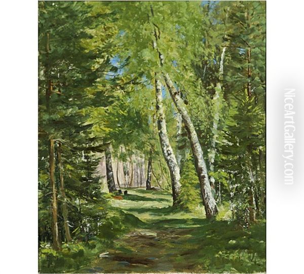 Forest Interior Oil Painting by Elias Muukka