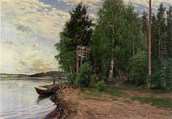 Fiske I Skymningen Oil Painting by Elias Muukka