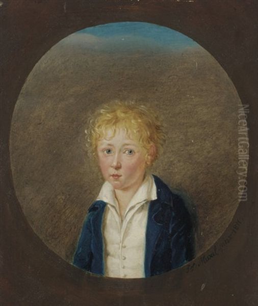 Portrait Of Max Graf Von Arco (1806-1875), Age 5, In A Painted Oval Oil Painting by Joseph Anton Muxel