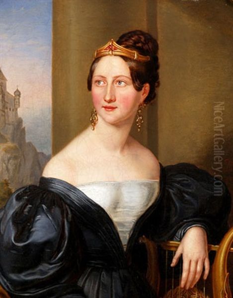 Portrait Einer Adligen Jungen Dame Mit Diadem Und Ohrhanger Oil Painting by Joseph Anton Muxel