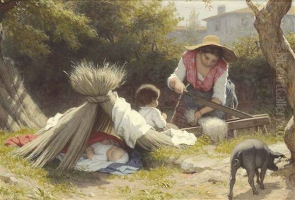 Farm Chores Oil Painting by Alfred van (Jacques) Muyden