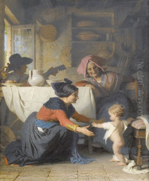 Die Ersten Schritte Oil Painting by Alfred van (Jacques) Muyden