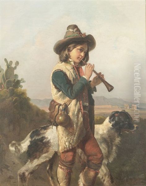 Hirte Mit Hund Beim Flotenspiel Oil Painting by Alfred van (Jacques) Muyden