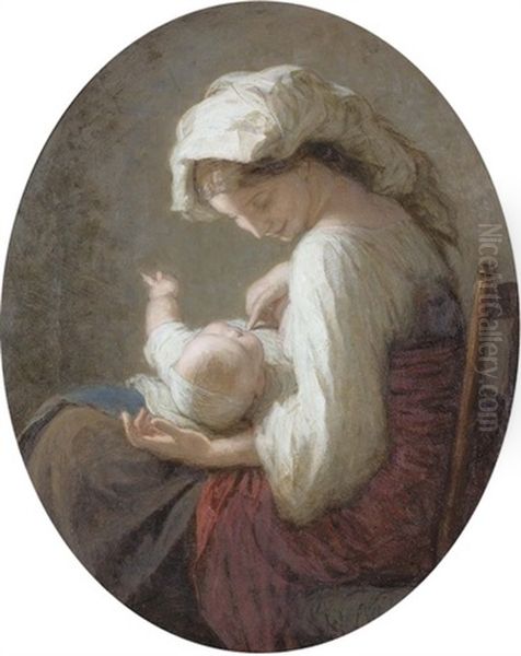 Mere Et Enfant Oil Painting by Alfred van (Jacques) Muyden