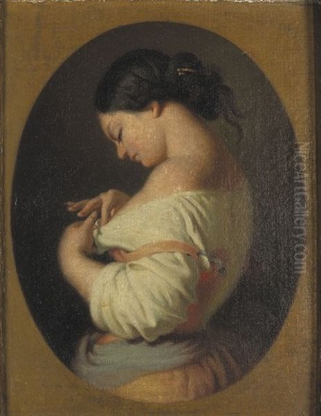 Junge Frau Mit Geoffnetem Dekollete Oil Painting by Alfred van (Jacques) Muyden