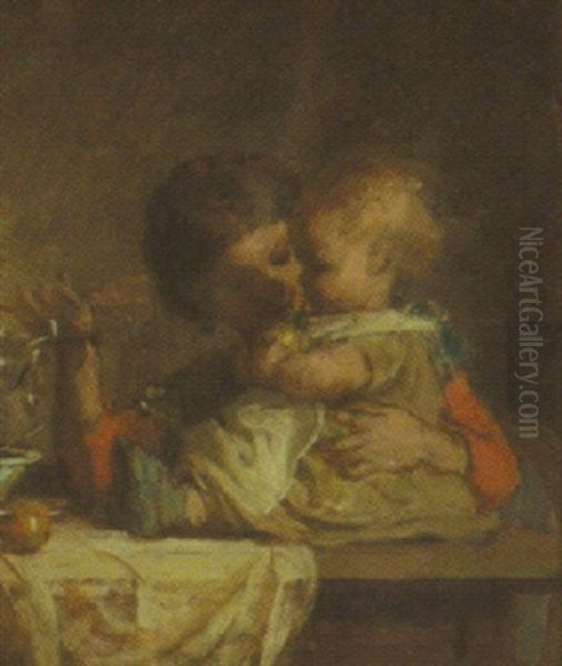 Mother And Child Oil Painting by Alfred van (Jacques) Muyden