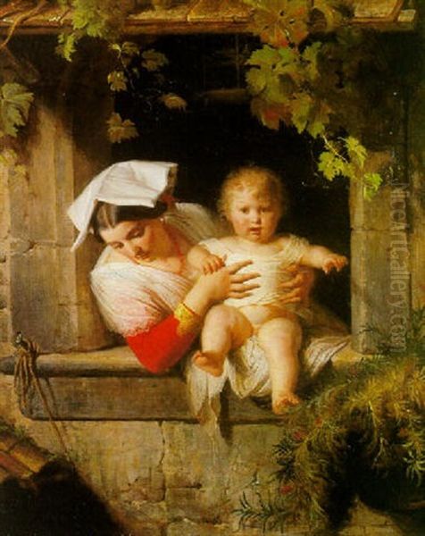 Mutter Mit Kind Oil Painting by Alfred van (Jacques) Muyden