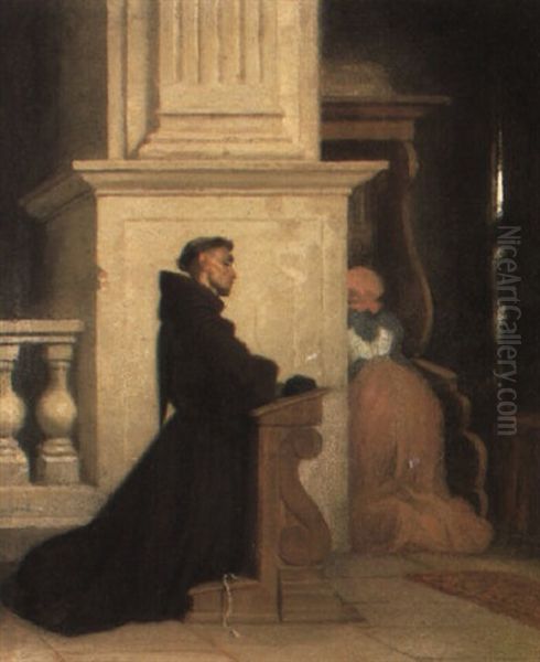 A Monk At Prayer Oil Painting by Alfred van (Jacques) Muyden