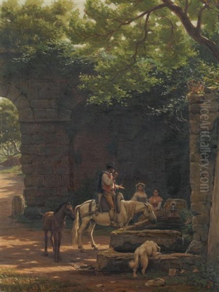 Rast Am Brunnen Oil Painting by Evert Louis van Muyden