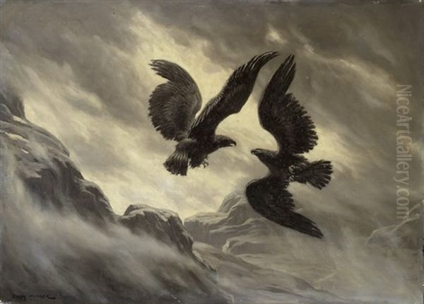 Adler Im Flugkampf Oil Painting by Evert Louis van Muyden