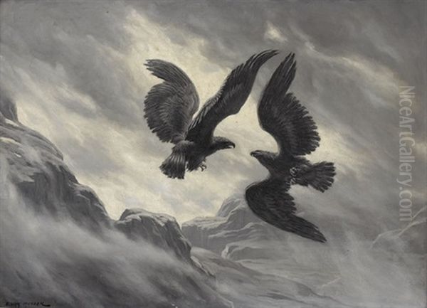 Zwei Adler Im Flugkampf Oil Painting by Evert Louis van Muyden