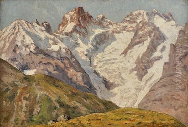 Paysage Du Massif Des Ecrins, Avec Le Pic Gaspard, Le Glacier De L'homme Et Le Pic De La Meije Oil Painting by Henri Van Muyden