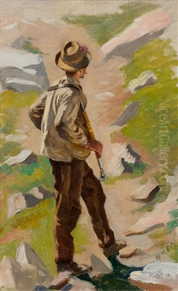 Homme A La Montagne (arolla) Oil Painting by Henri Van Muyden