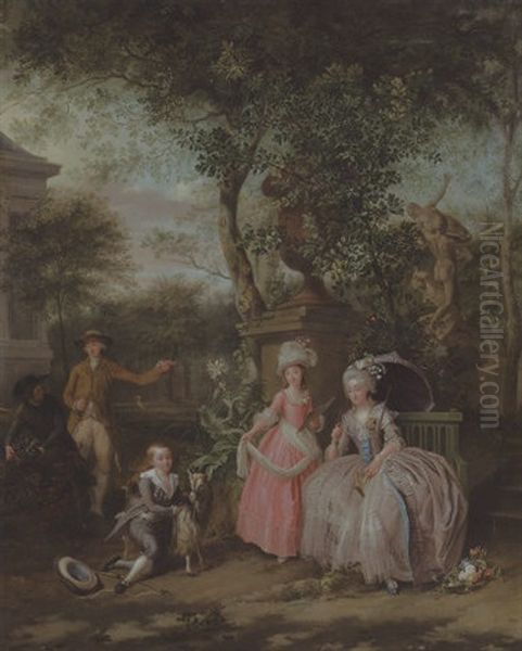 A Group Portrait Of A Family In An Ornamental Garden Oil Painting by Nicholaes Muys