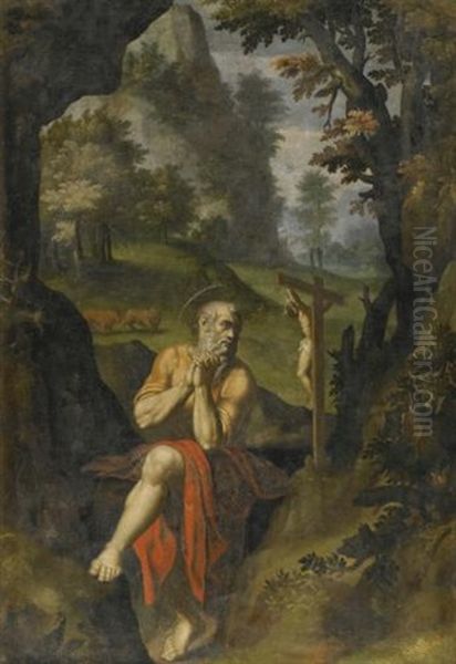 The Penitent Saint Jerome In A Landscape Oil Painting by Girolamo Muziano